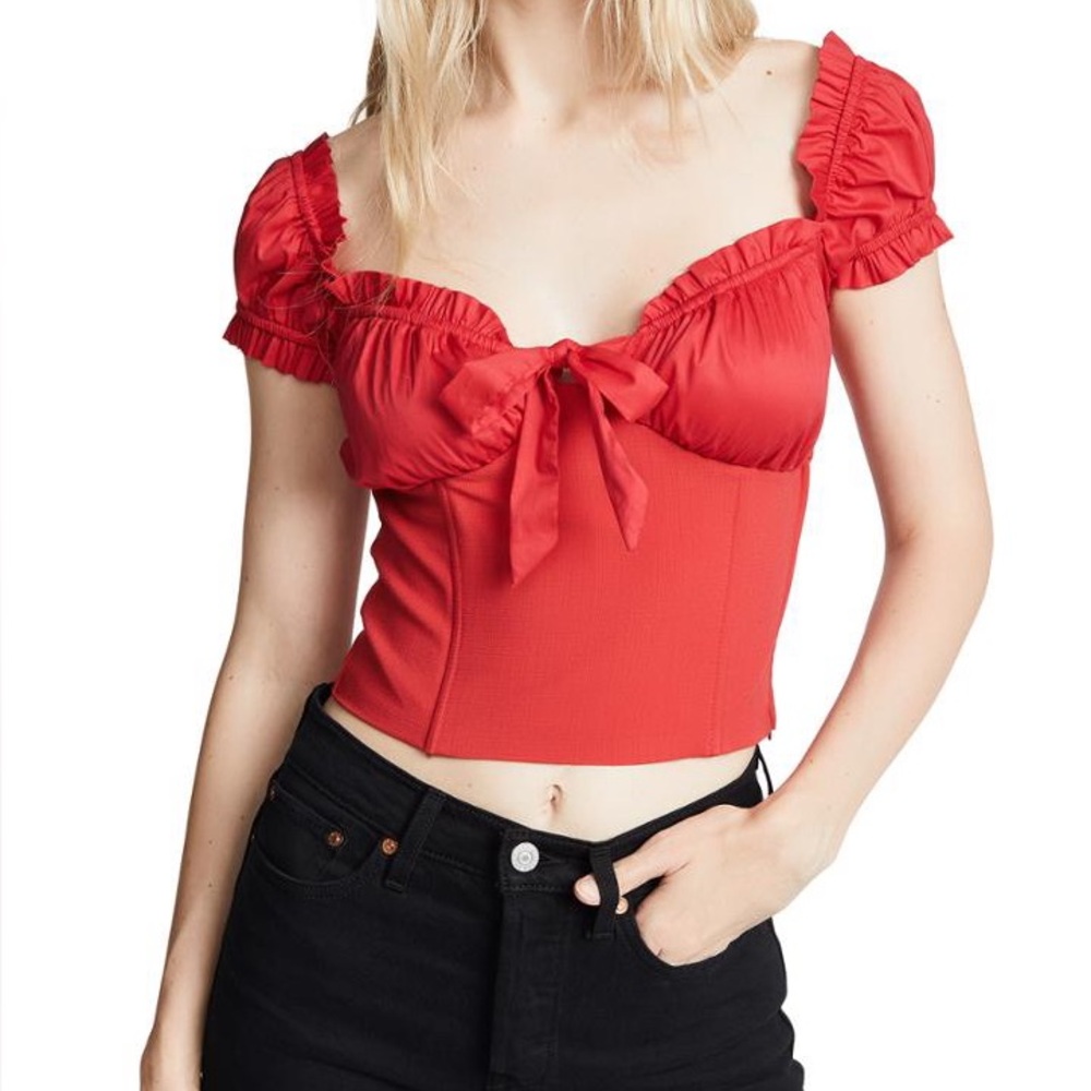 I.AM.GIA Red Naomi Milkmaid Corset Ruffle Top